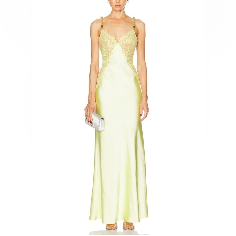 SELF-PORTRAIT x Christopher Kane chartreuse Lace Satin Maxi Dress gown Revolve 6